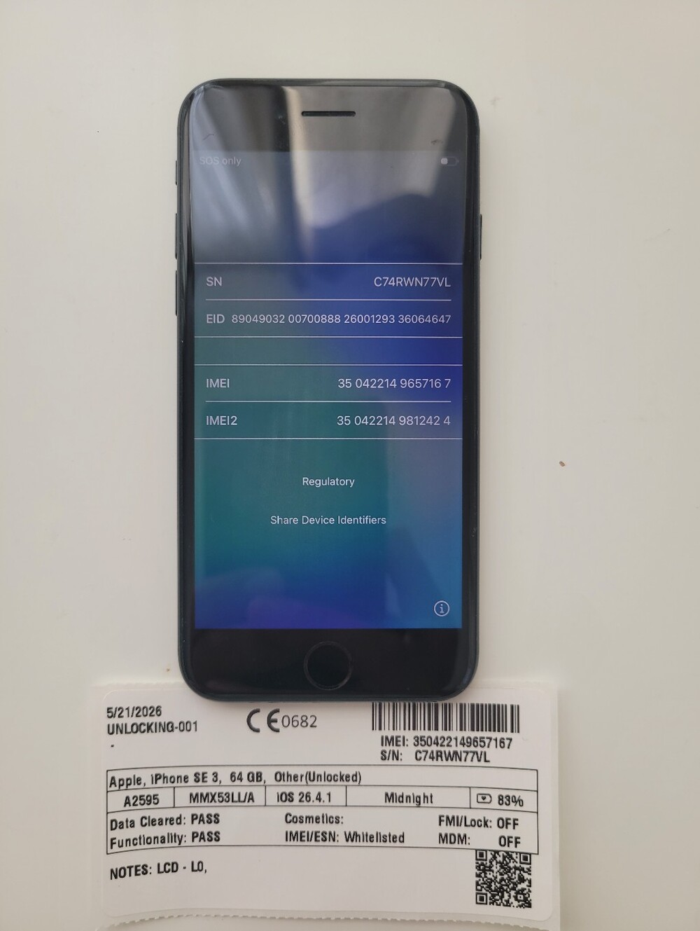 Apple iPhone SE 3rd Gen 64 GB Used Midnight (Unlocked) **AJ**